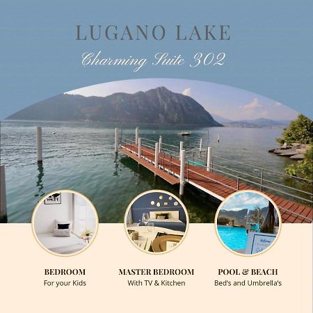 Luganersee, Pool, Strand, Parkplatz, Suite Bissone Exteriör bild