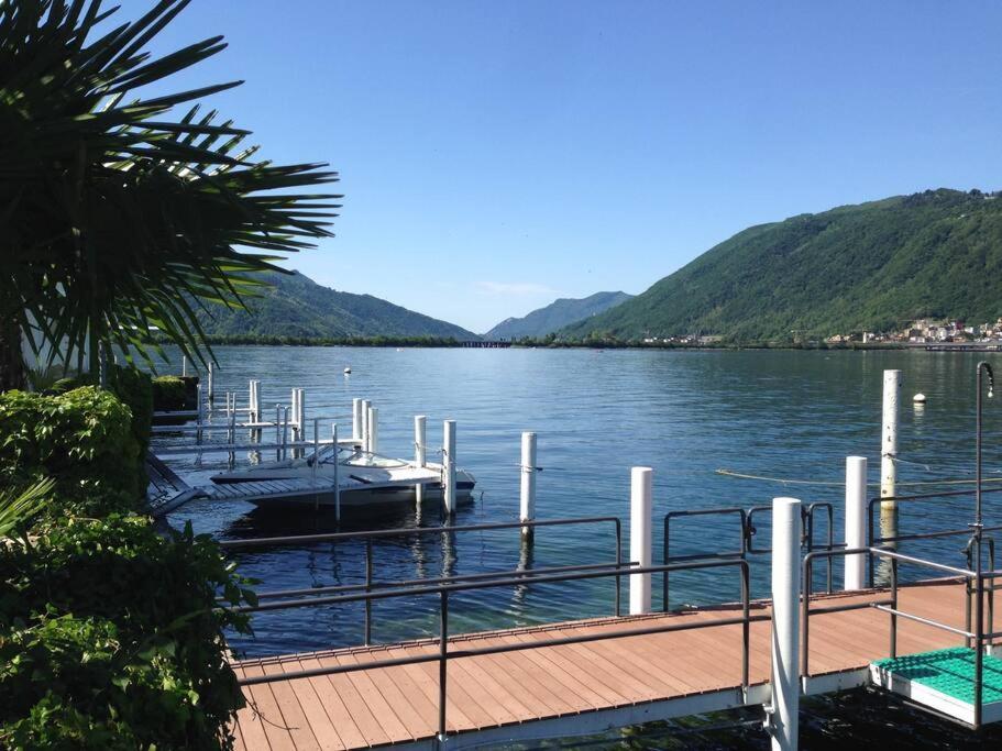 Luganersee, Pool, Strand, Parkplatz, Suite Bissone Exteriör bild