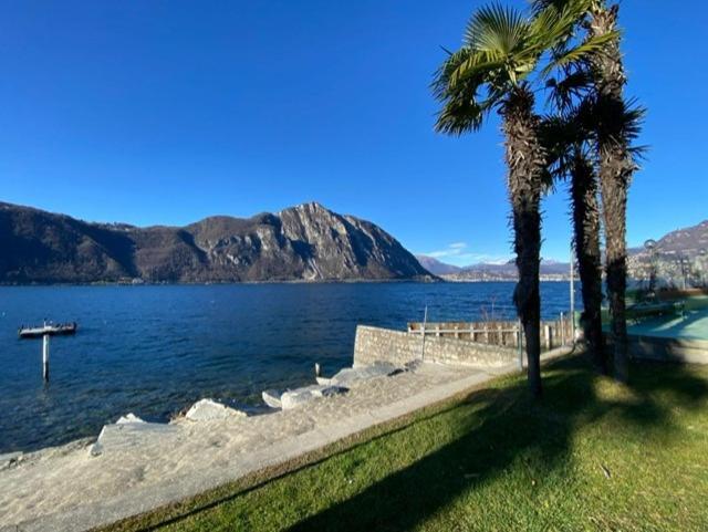Luganersee, Pool, Strand, Parkplatz, Suite Bissone Exteriör bild